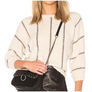 Leo & Sage Small Metallic Iridescent Stripe Sweater Cream Crew Neck Long Sleeves